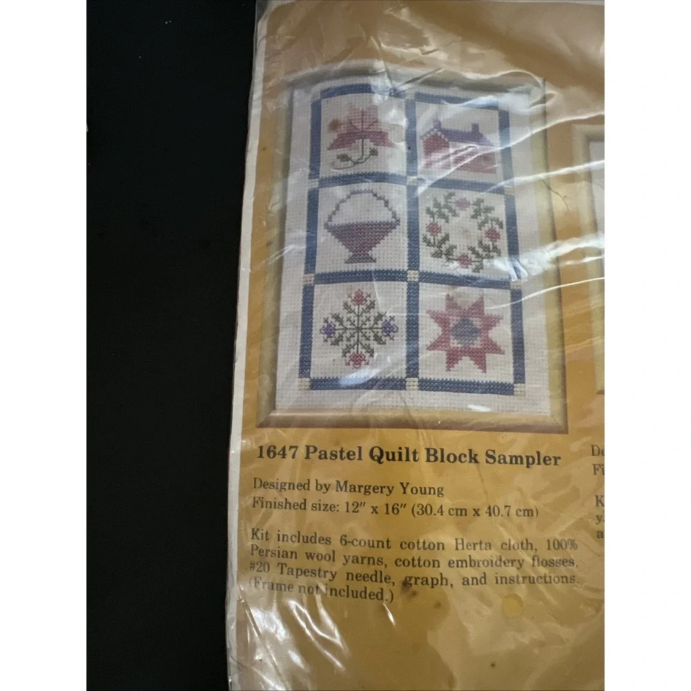 Vtg 1985 Sealed Cross Stitch Kit Pastel Quilt Block Sampler Creative Circle 1647